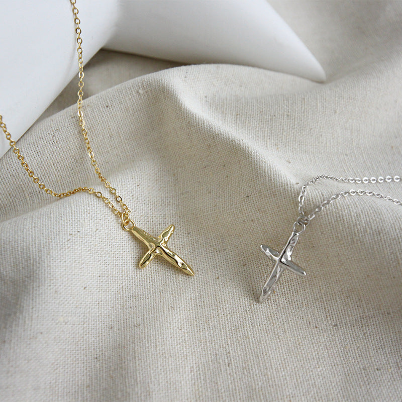 Irregular Concave and Convex Cross Necklace 18K Gold Plated Sterling Silver