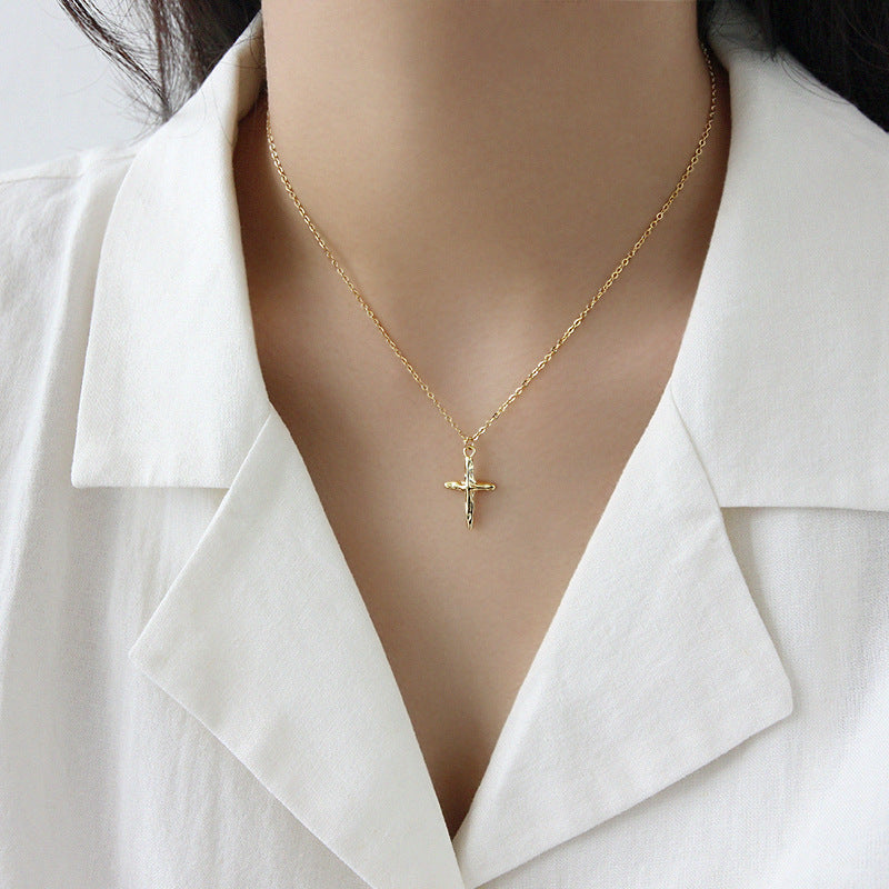 Irregular Concave and Convex Cross Necklace 18K Gold Plated Sterling Silver