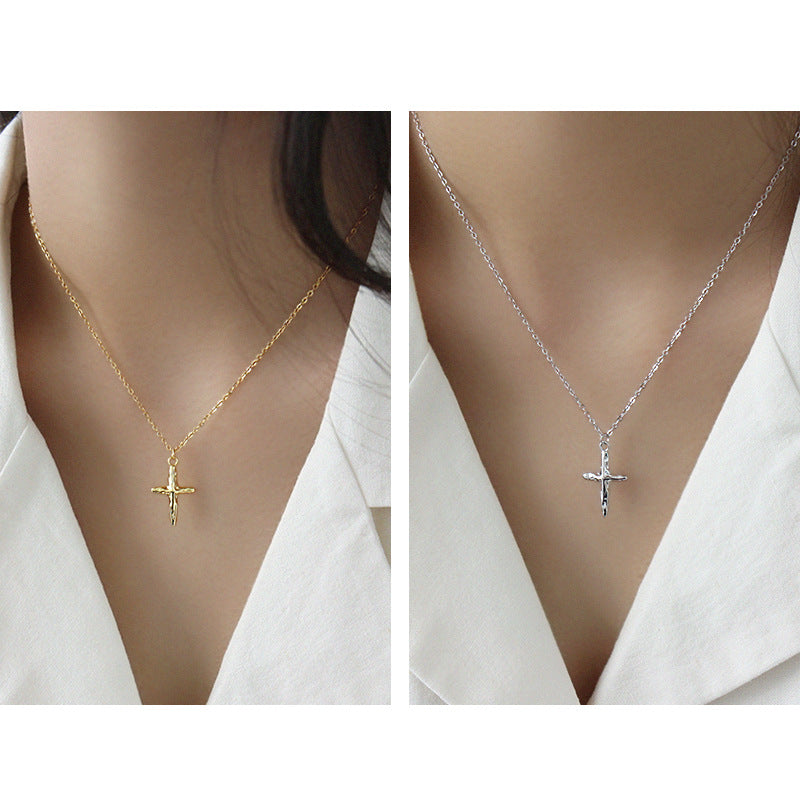 Irregular Concave and Convex Cross Necklace 18K Gold Plated Sterling Silver