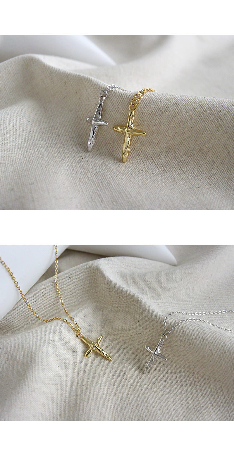 Irregular Concave and Convex Cross Necklace 18K Gold Plated Sterling Silver