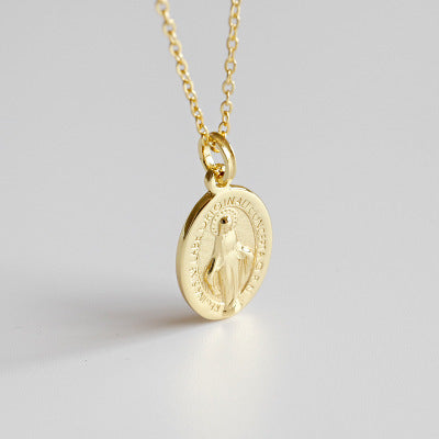 Virgin Mary Tag Sterling Silver 18K Gold Plated Necklace