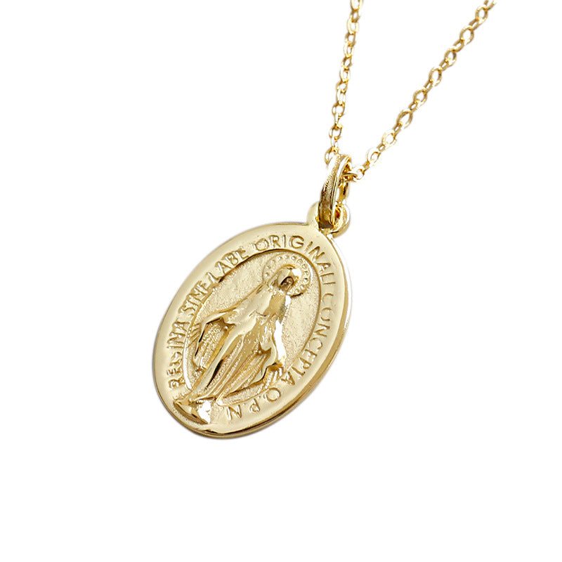 Virgin Mary Tag Sterling Silver 18K Gold Plated Necklace