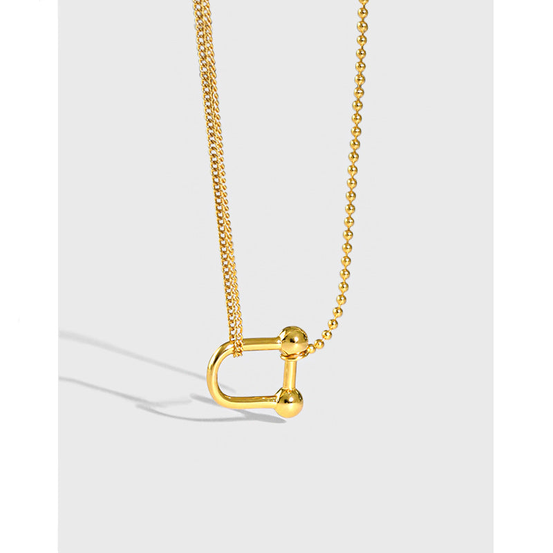 U-shaped Ball Side Chain Sterling Silver 18K Gold Plated Necklace