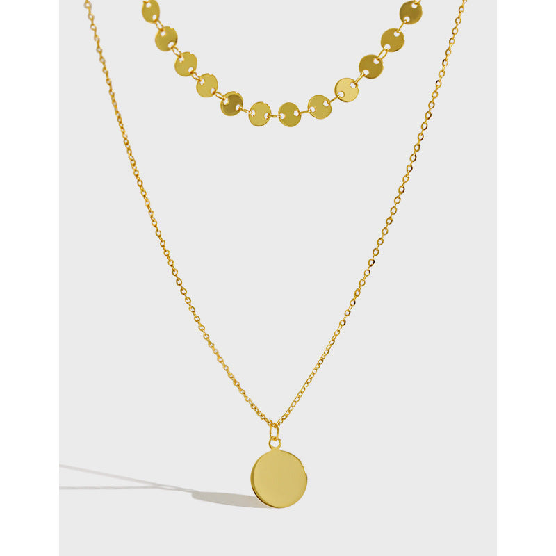 Disc Double Layer Clavicle Necklace 18K Gold Plated Sterling Silver