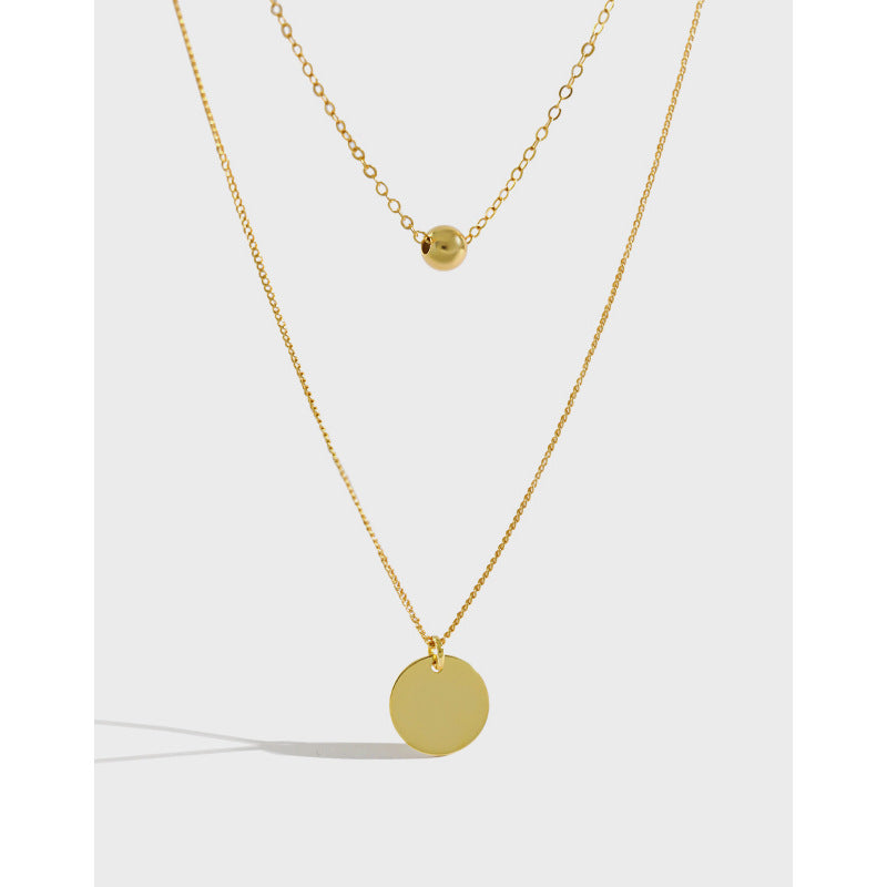 Round Bead Double Layer Necklace Sterling Silver 18K Gold Plated