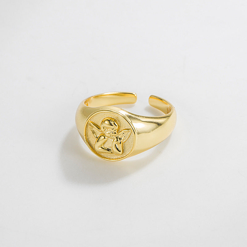 Embossed Angel Rings 18k Gold Plated Sterling Silver