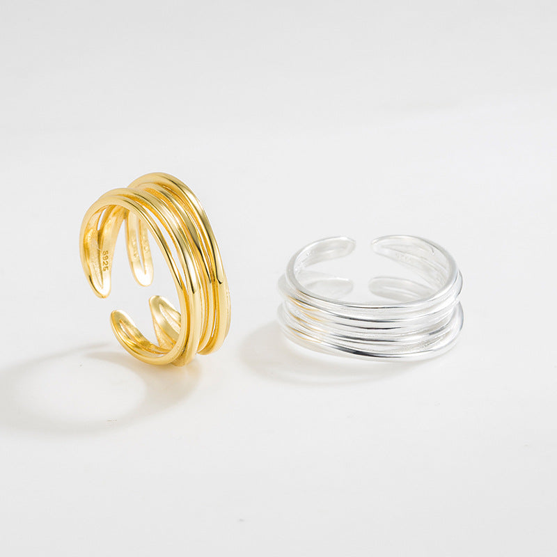 Wrapped Interwoven Parallel Lines Rings 18k Gold Plated Sterling Silver