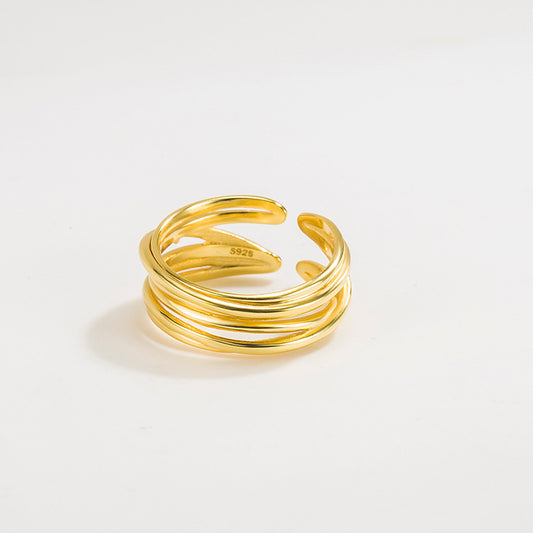 Wrapped Interwoven Parallel Lines Rings 18k Gold Plated Sterling Silver