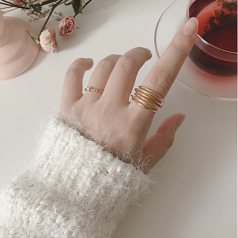 Wrapped Interwoven Parallel Lines Rings 18k Gold Plated Sterling Silver