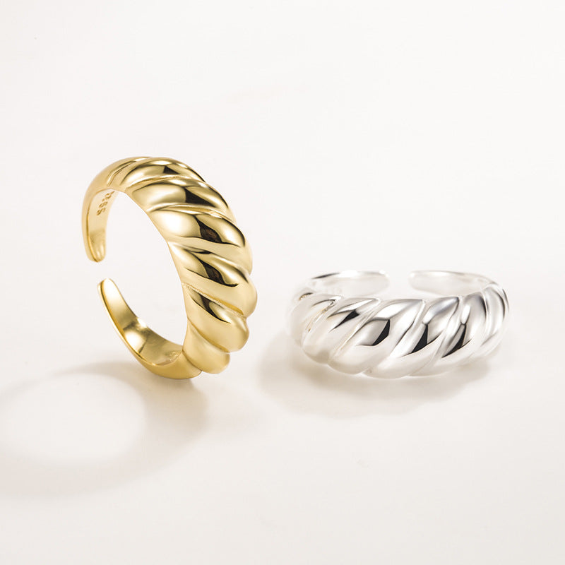 Retro Style Wavy Croissant Rings 18k Gold Plated Sterling Silver