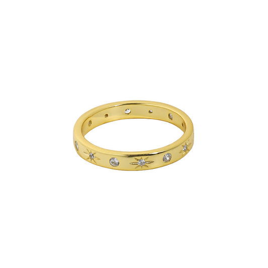 Simple Micropaved Zirconia Stars Ring 18K Gold Plated Sterling Silver