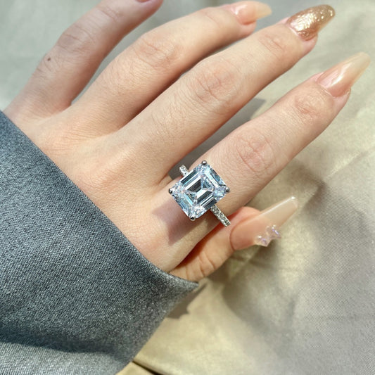 Four Prong White Square Diamond 5A Zircon Ring