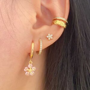 Pink Flower Pendant Hoop