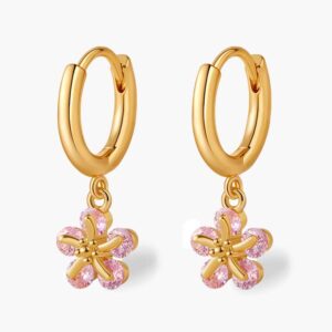 Pink Flower Pendant Hoop